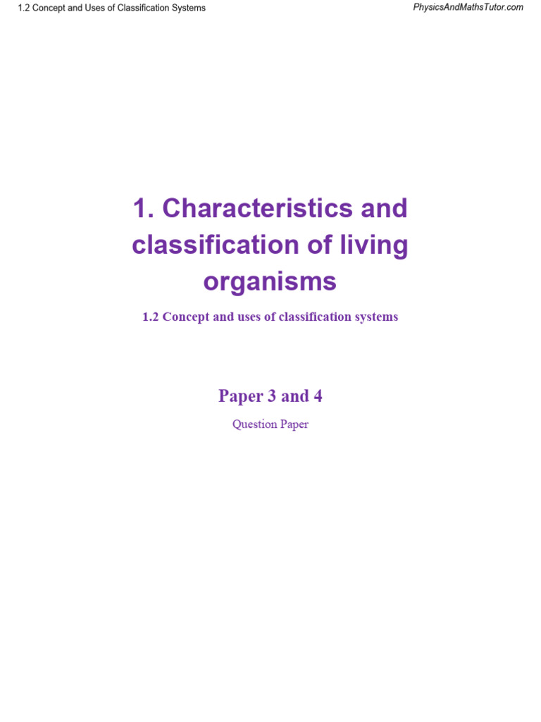 1.2 Concept and Uses of Classification Systems QP | PDF
