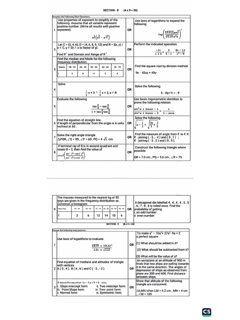 Math Class 9th Important Questions | PDF