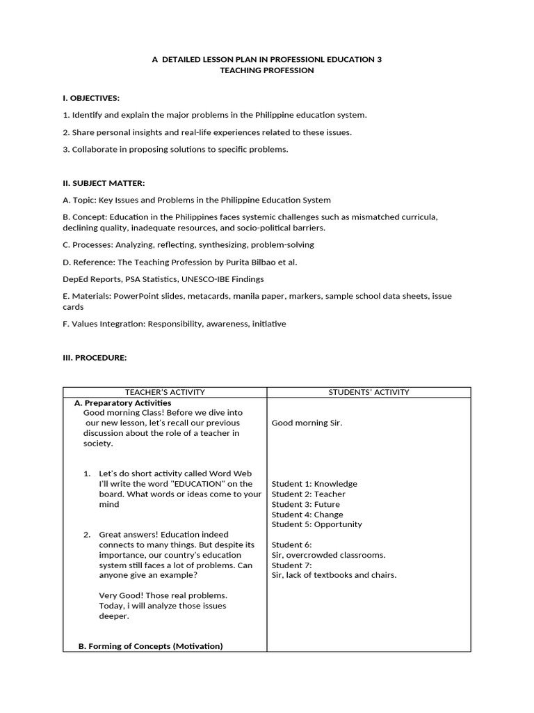 A Detailed Lesson Plan Prof Ed | PDF | Teachers | Cognitive Science