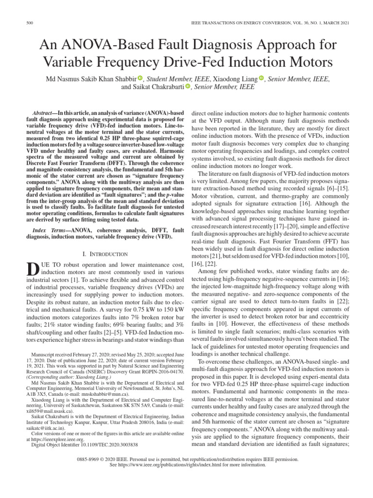An ANOVA-Based Fault Diagnosis Approach For Variable Frequency Drive ...