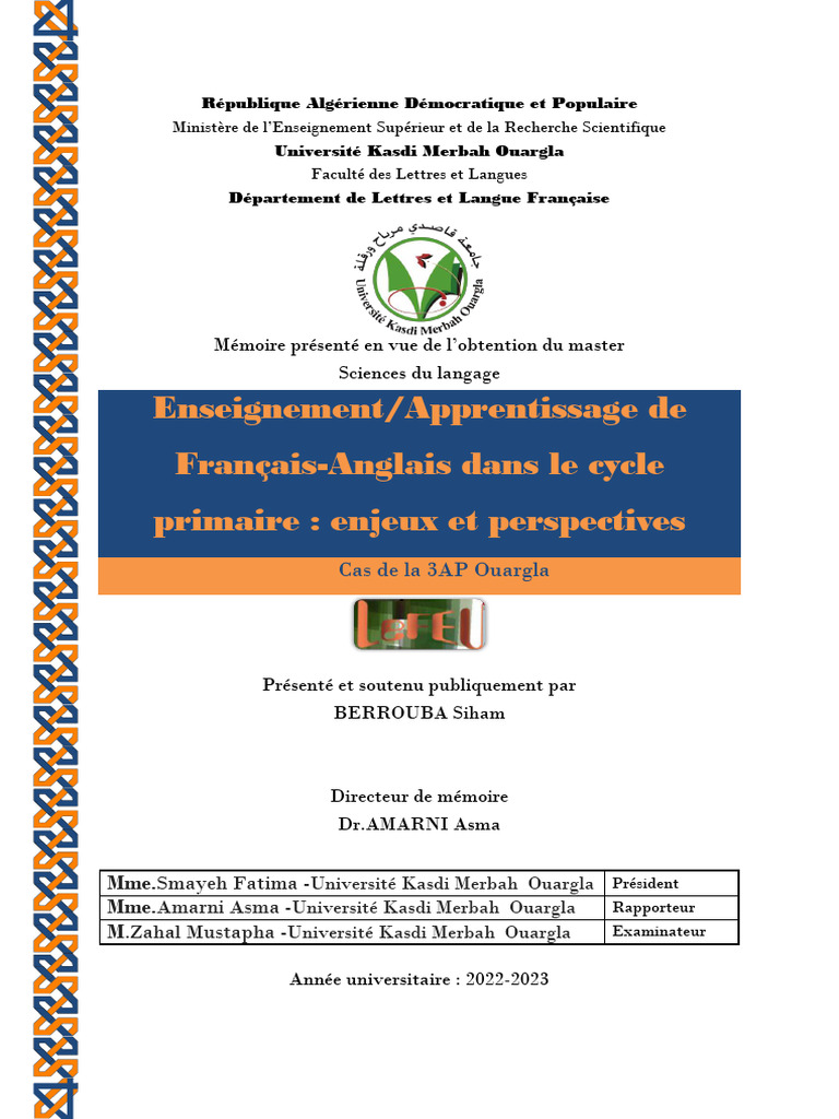 Enseignement Apprentissage de 1991 | PDF | Algérie | Langue française