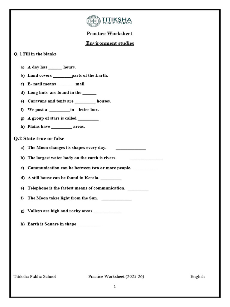Practice Worksheet Evs | PDF | Earth | Earth Sciences