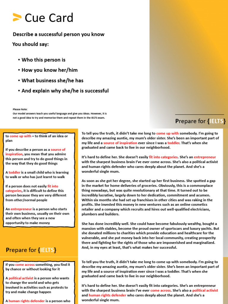IELTS Speaking Part 2 - Describe A Successful Person | PDF