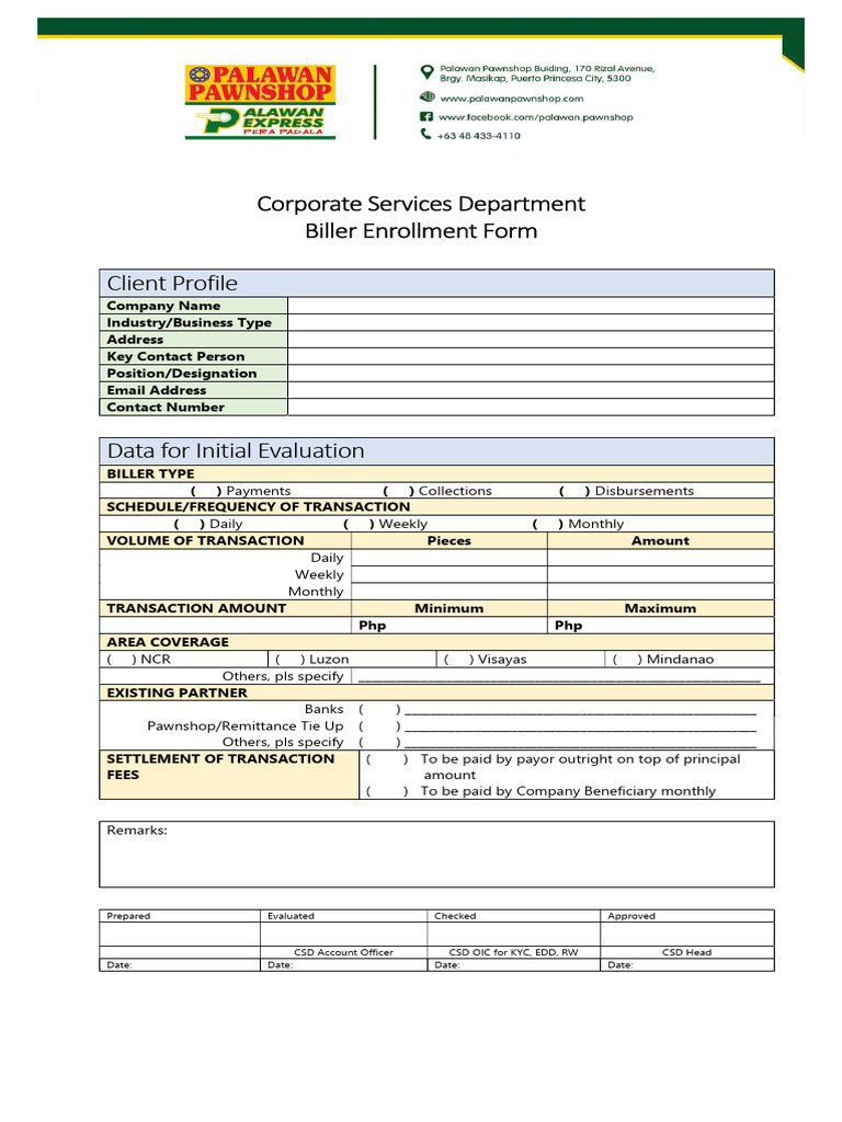 Biller Partners Enrollment Form 1 | PDF