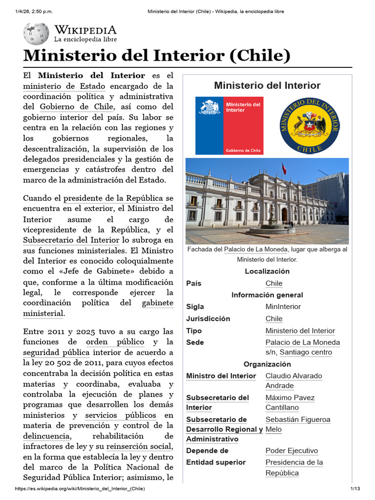 Ministerio Del Interior (Chile) - Wikipedia, La Enciclopedia Libre ...
