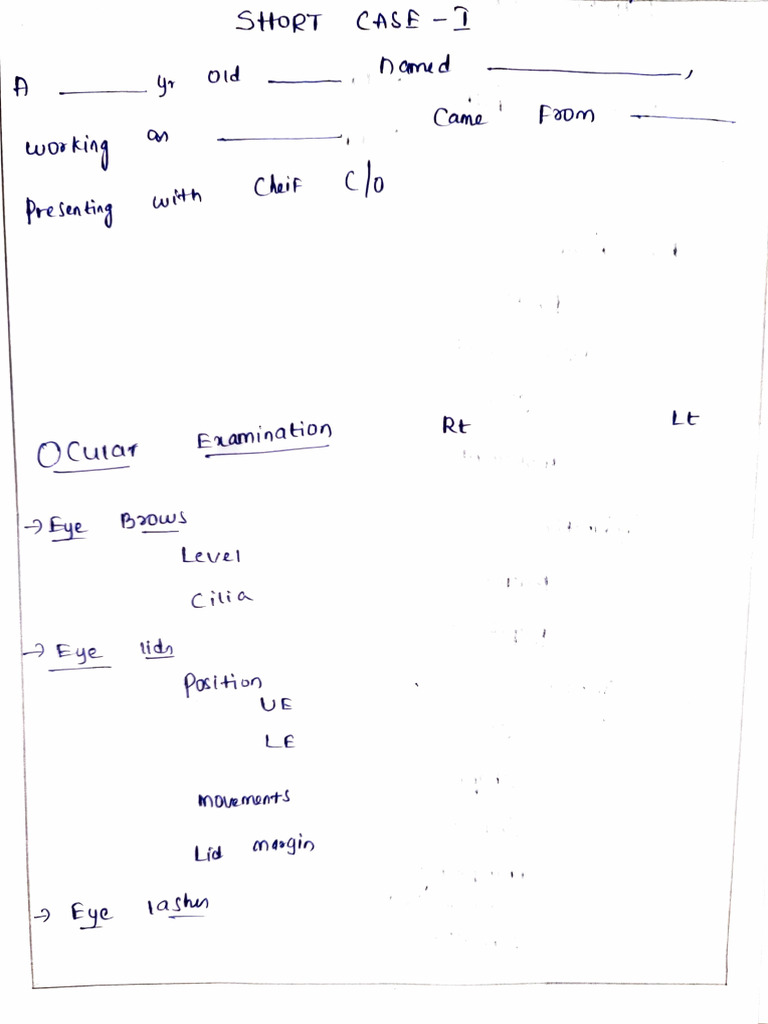 Ophthal Short Case Proforma | PDF