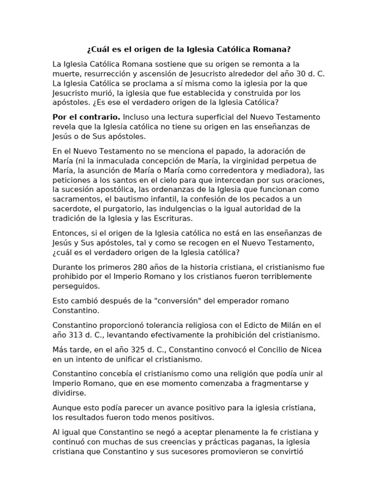 Cuál Es El Origen de La Iglesia Católica Romana | PDF | Iglesia ...