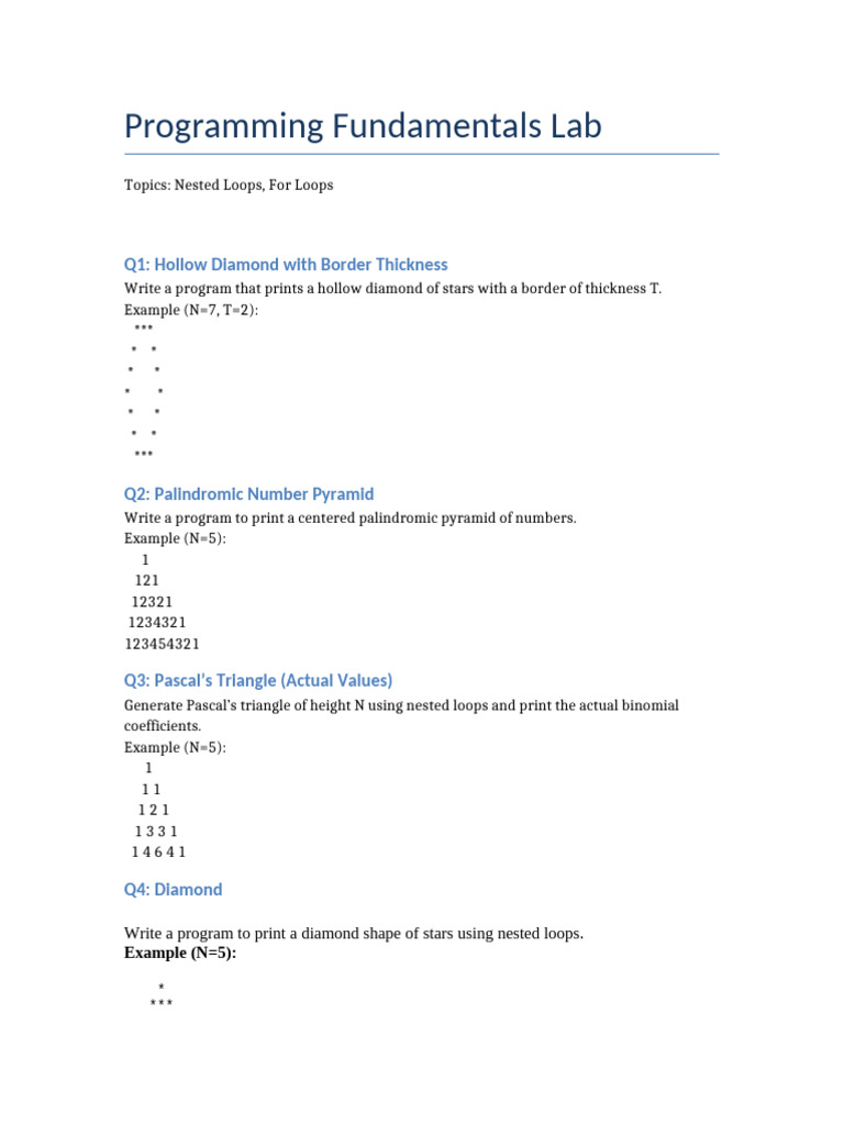 Programming - Fundamentals (Nested, For Loops) | PDF