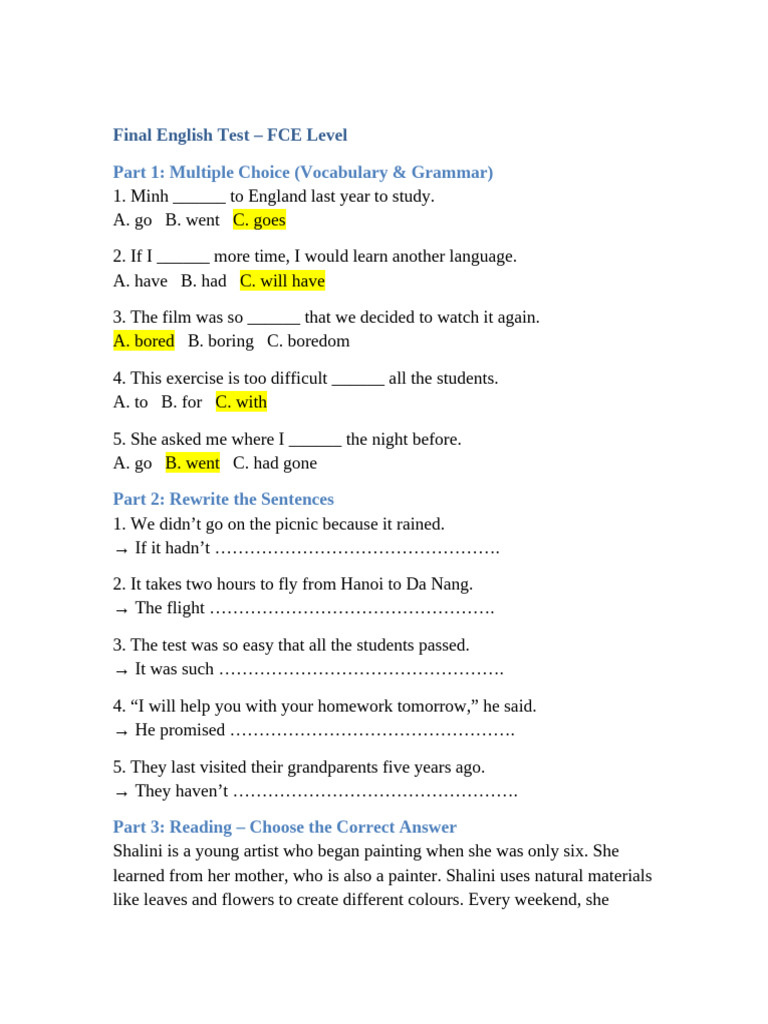 Final English Test | PDF