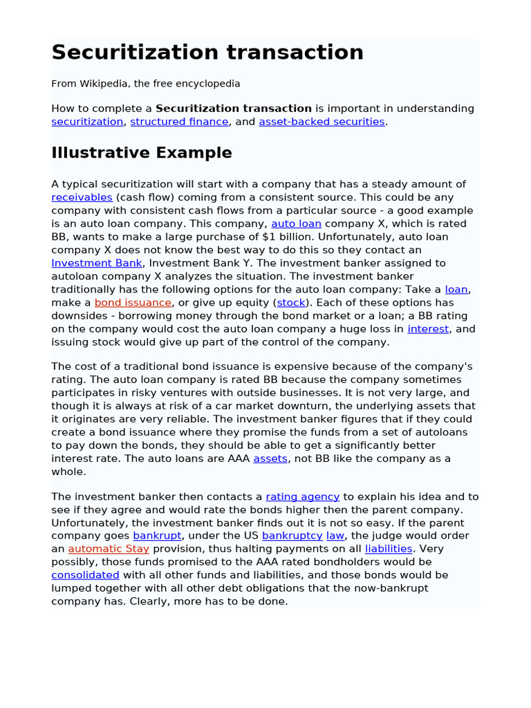 Securitization Transaction | PDF | Securitization | Asset Backed Security