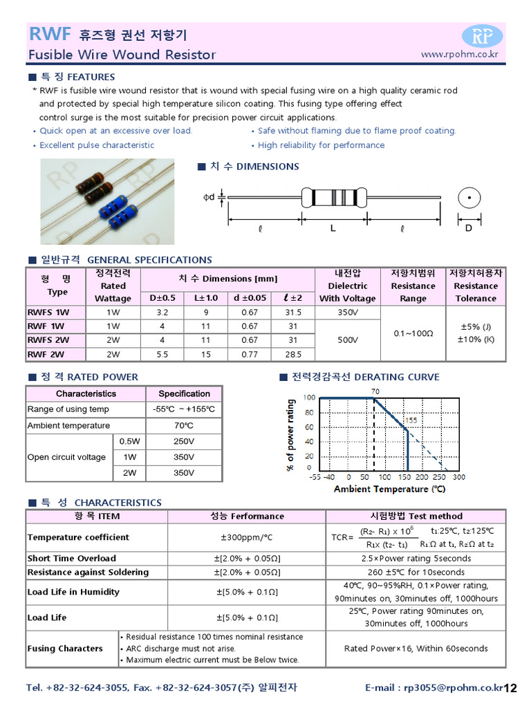 7. RWF (휴즈형 권선 저항기) Fusible Wire Wound Resistor | PDF | Resistor ...
