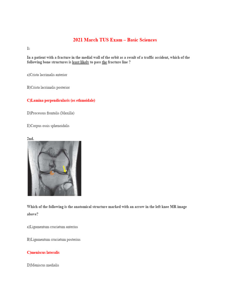2021 March TUS Exam - Basic Sciences | PDF | Neuromuscular Junction ...