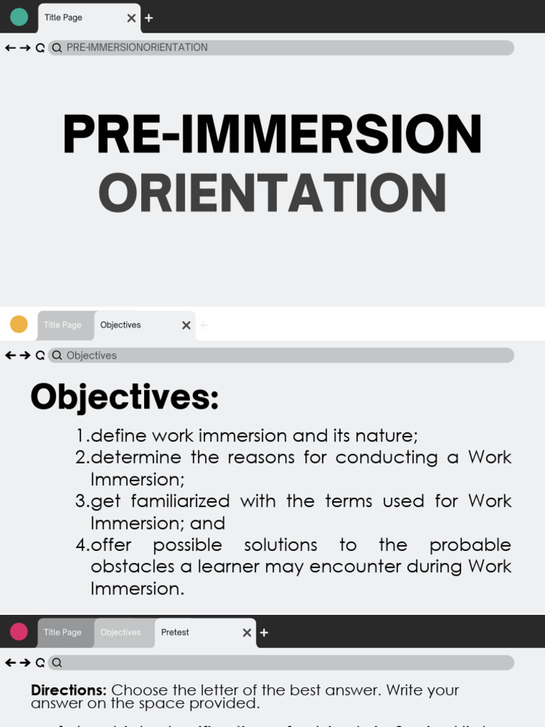 Lesson 1 Pre Work Immersion Orientation | PDF | Vocational Education