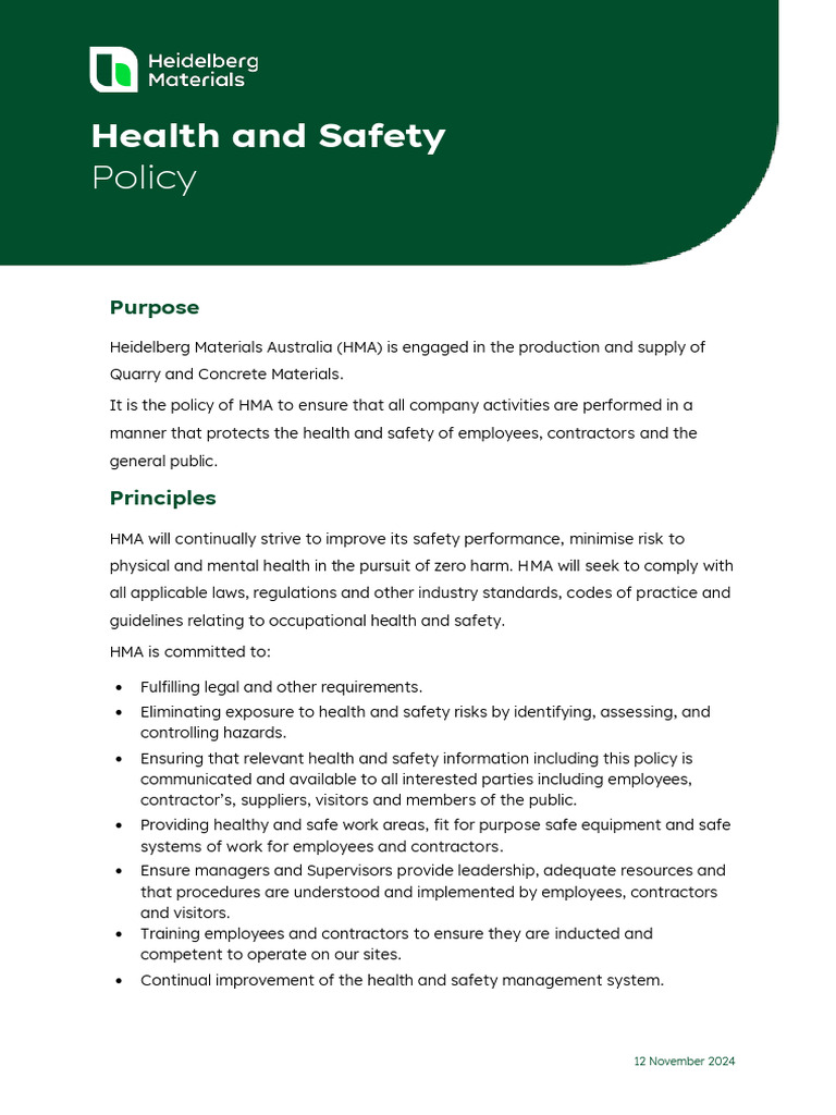 Health and Safety Policy | PDF | Occupational Safety And Health | Safety