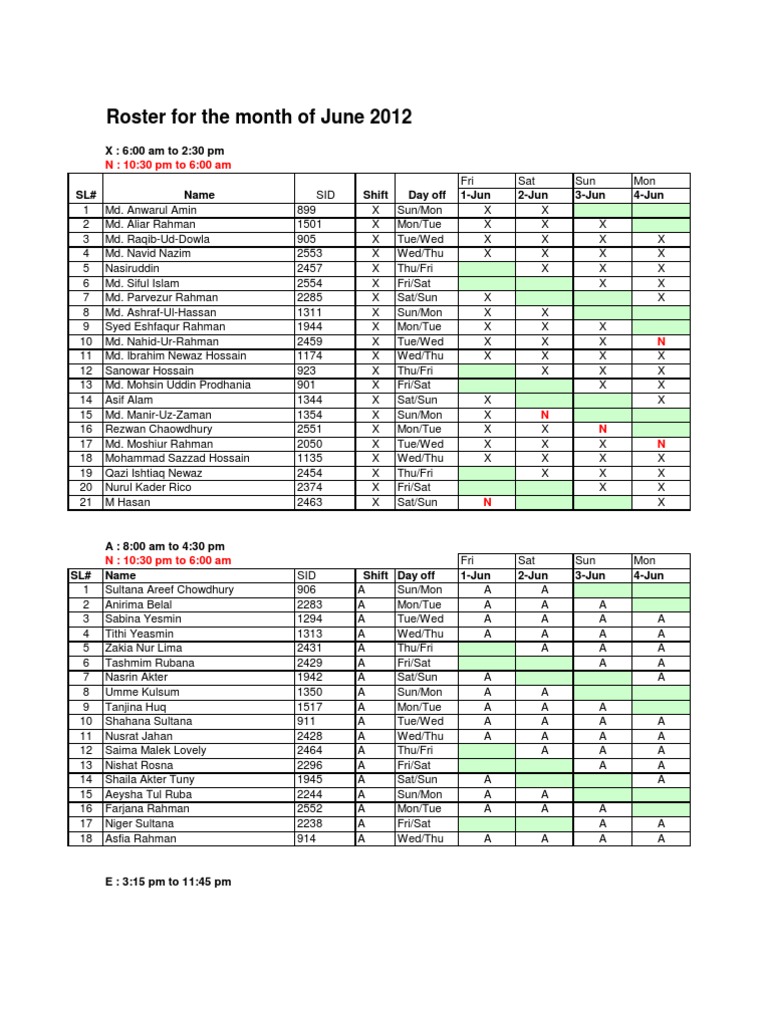Roster Jun 12 | PDF