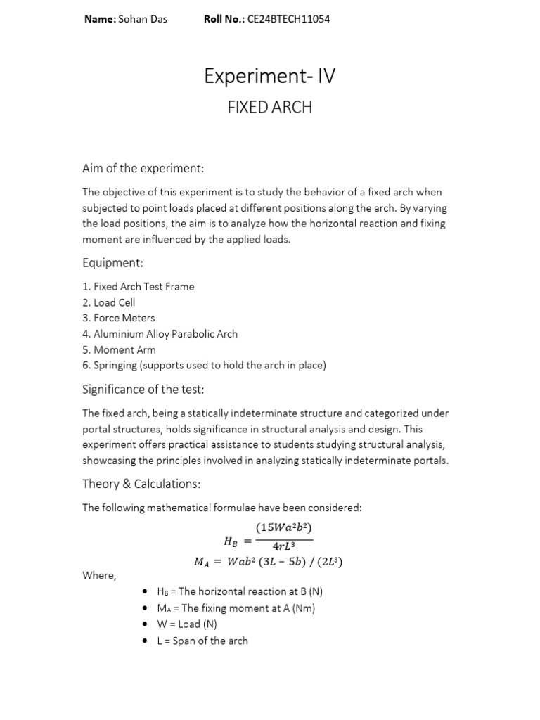 Ce24btech11054 Fixed Arch | PDF | Force | Structural Analysis