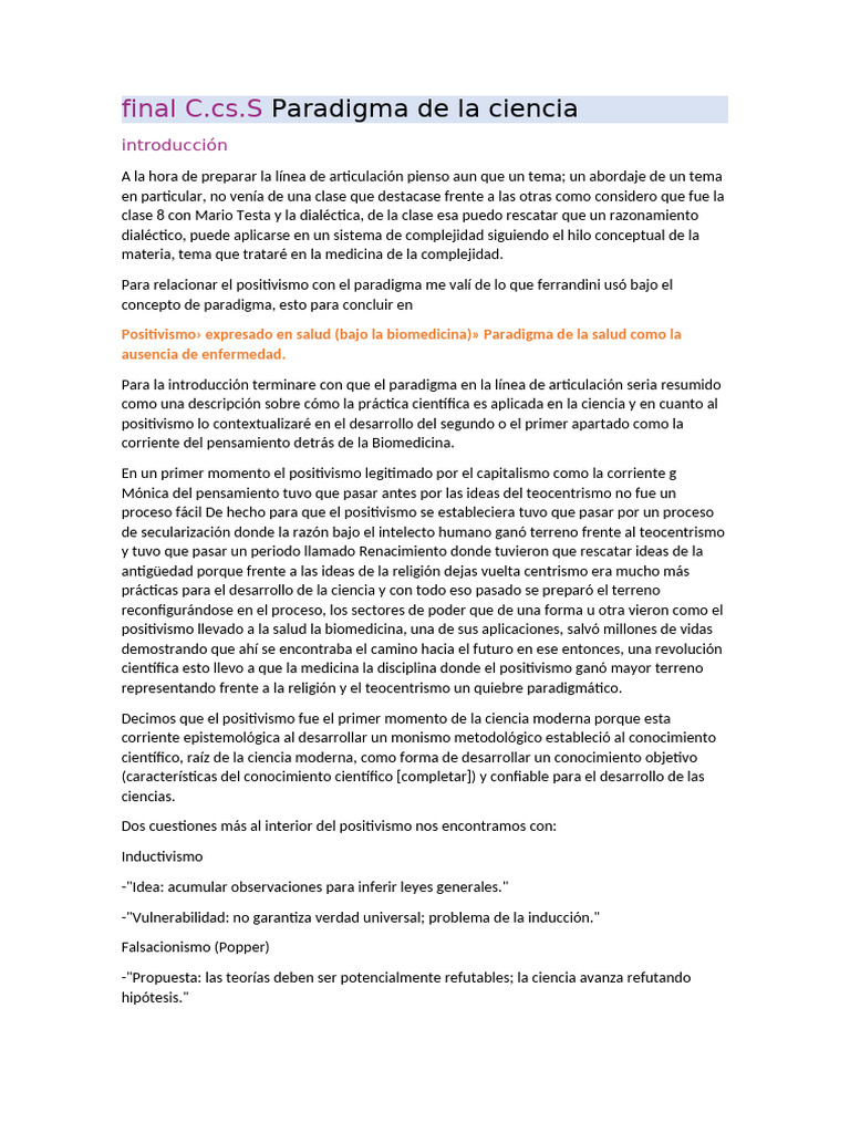 Final C.CS.S Paradigmas de La Ciencia | PDF | Paradigma | Conocimiento
