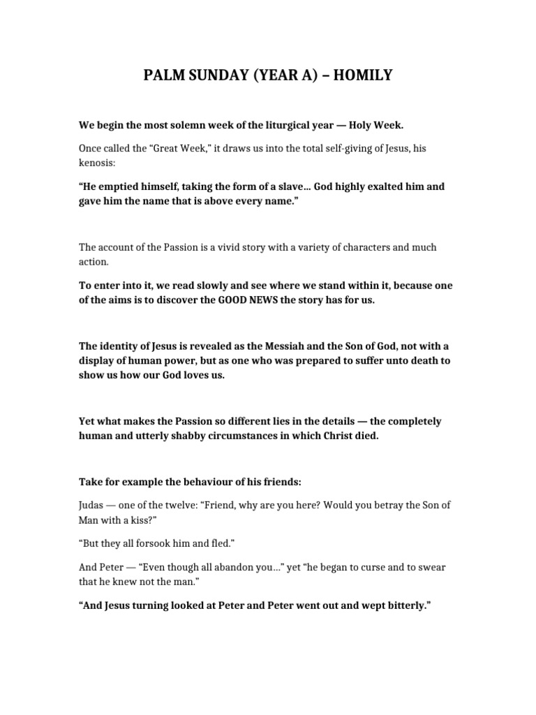 Palm Sunday Homily Formatted | PDF | Jesus | Judas Iscariot