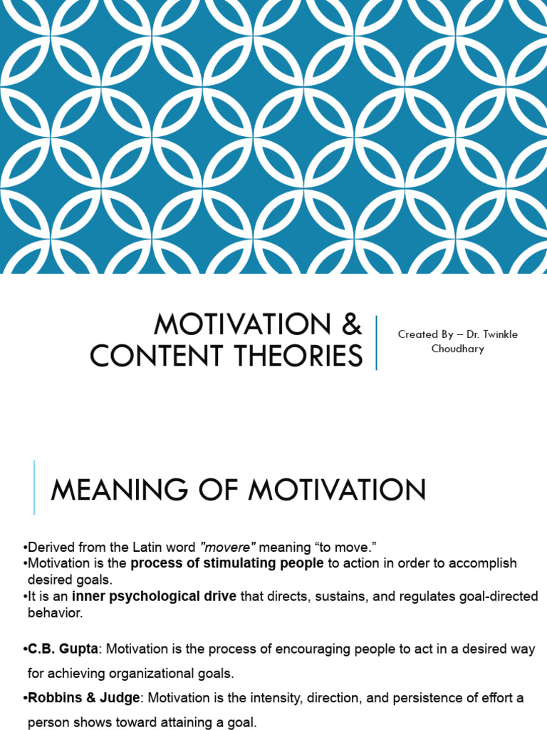 Unit 4 Motivation - Content - Theories | PDF | Motivational | Motivation