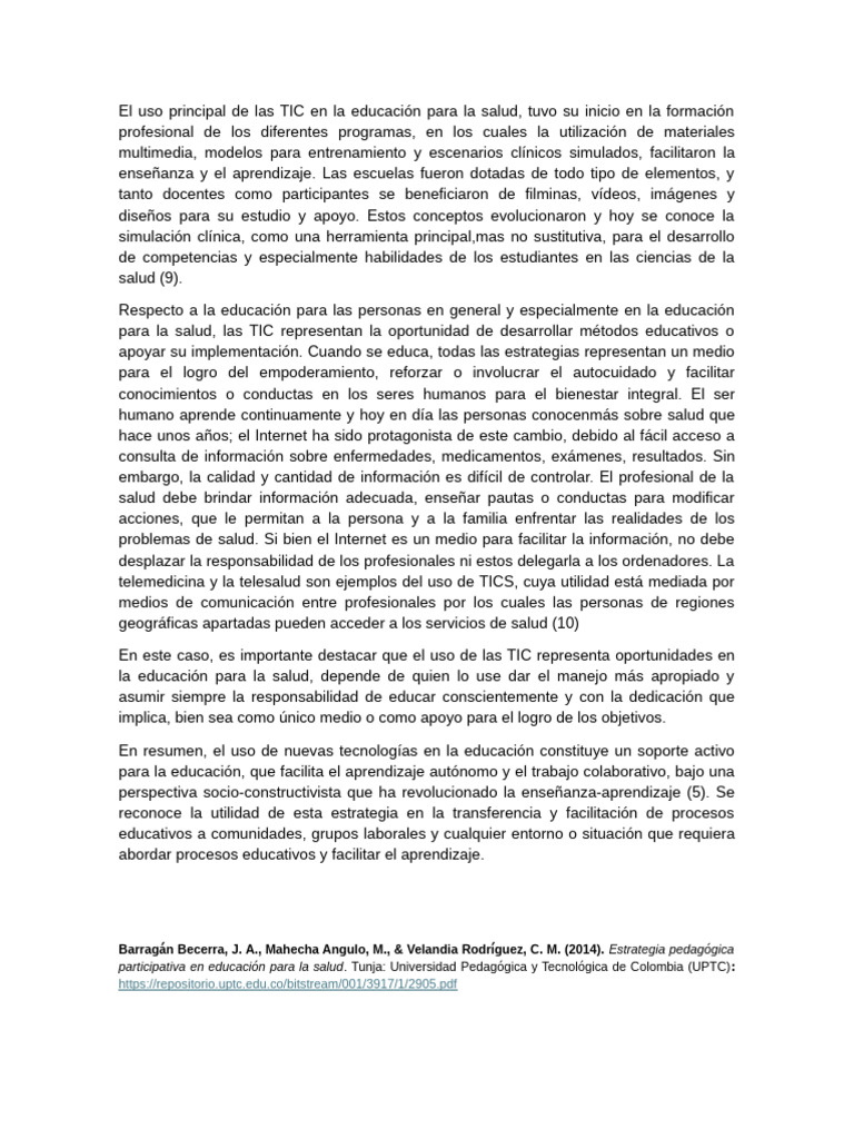 El Uso Principal de Las TIC en La Educación para La Salud | PDF ...
