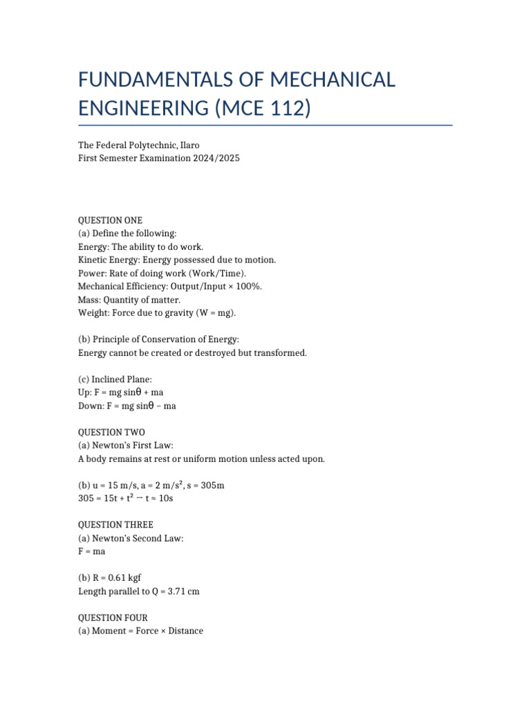 Mechanical Engineering Solutions | PDF