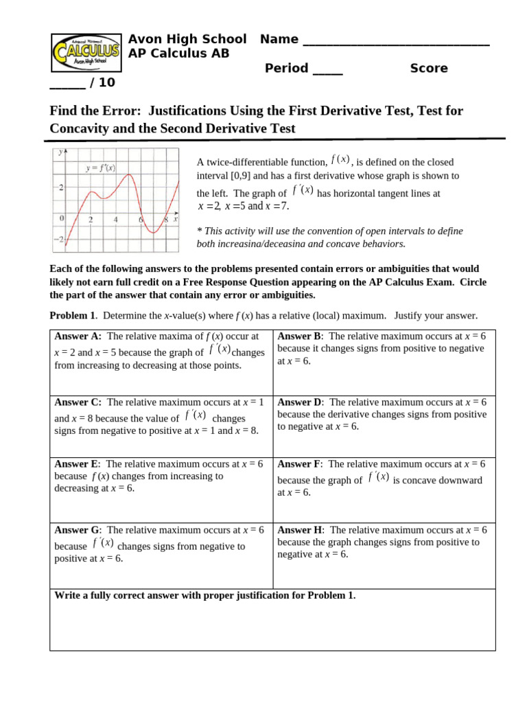 Find+the+Error+ +FDT+and+Test+for+Concavity | PDF