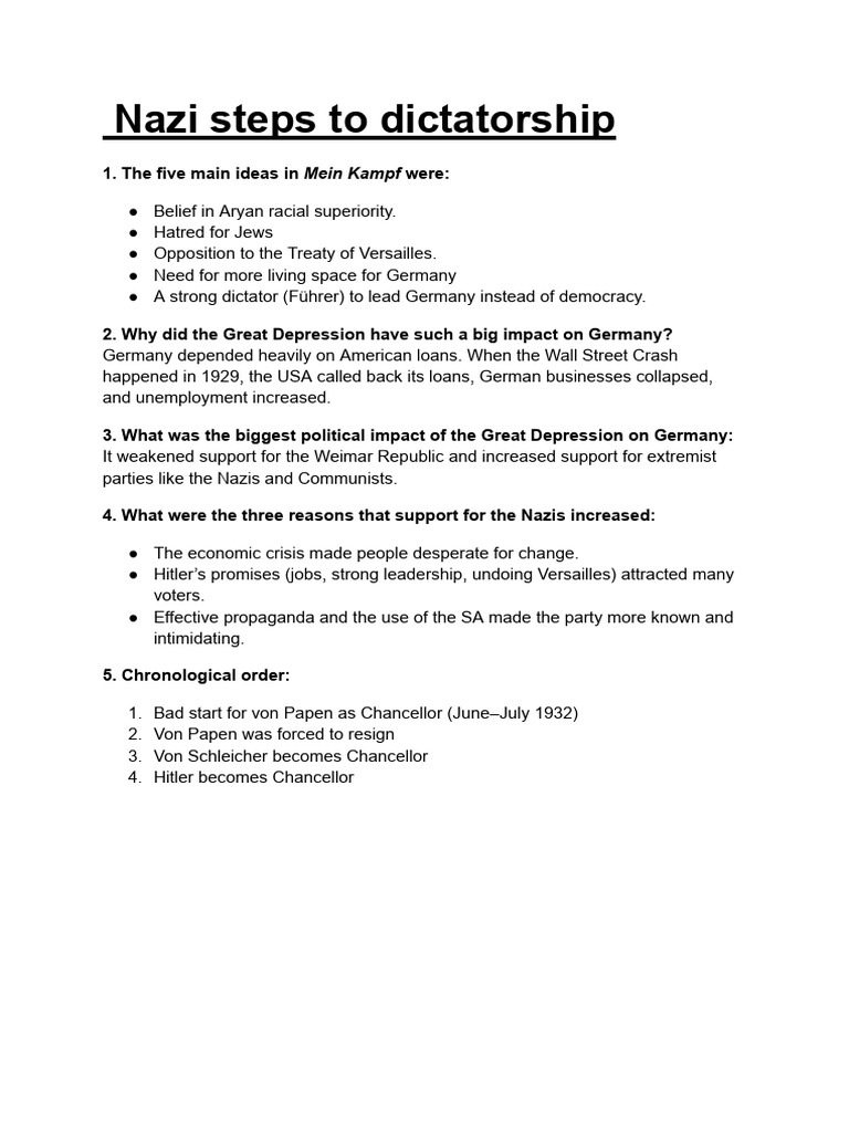 Nazi Steps To Dictatorship, Mind Map and Printing | PDF | Adolf Hitler ...