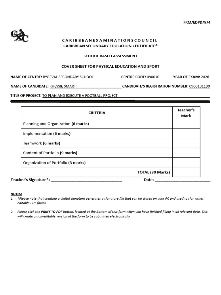 Csec Pes Coversheet K | PDF