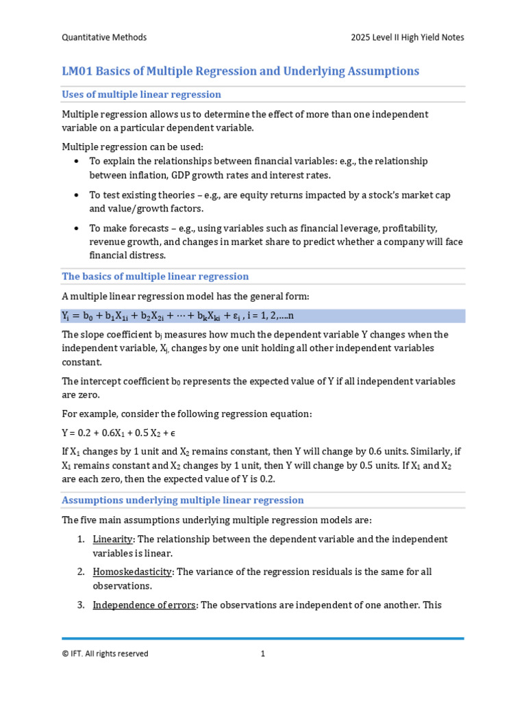 LM01 Basics of Multiple Regression and Underlying Assumptions HY Notes ...
