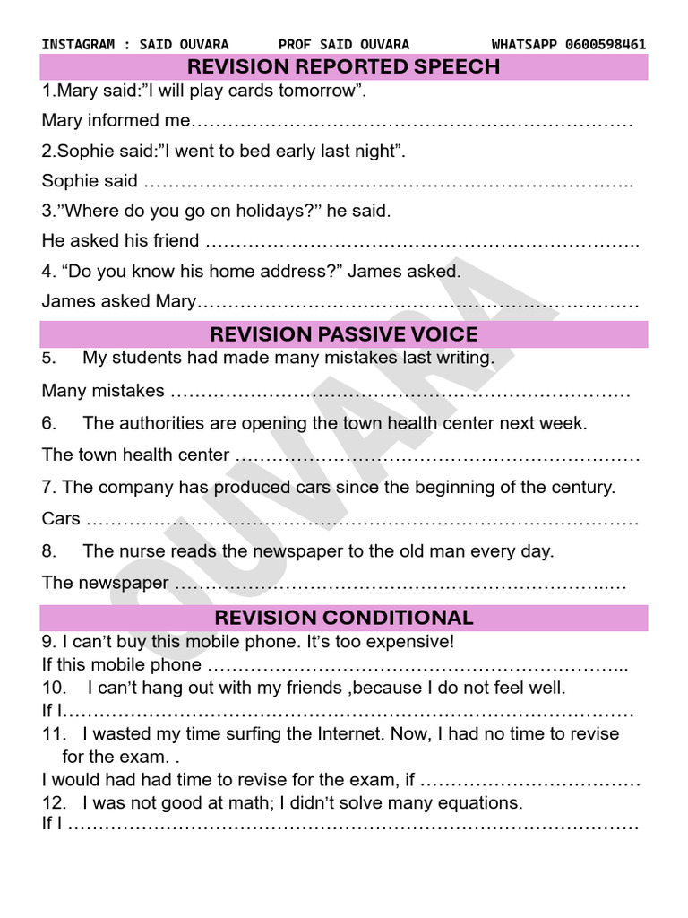 REVISION REPORTED SPEECH Conditional Passive Voice | PDF