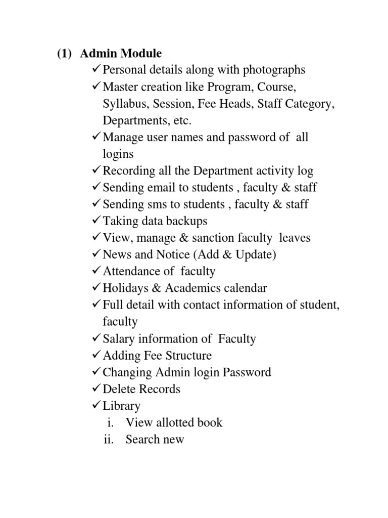 Comprehensive Admin Module Features | PDF