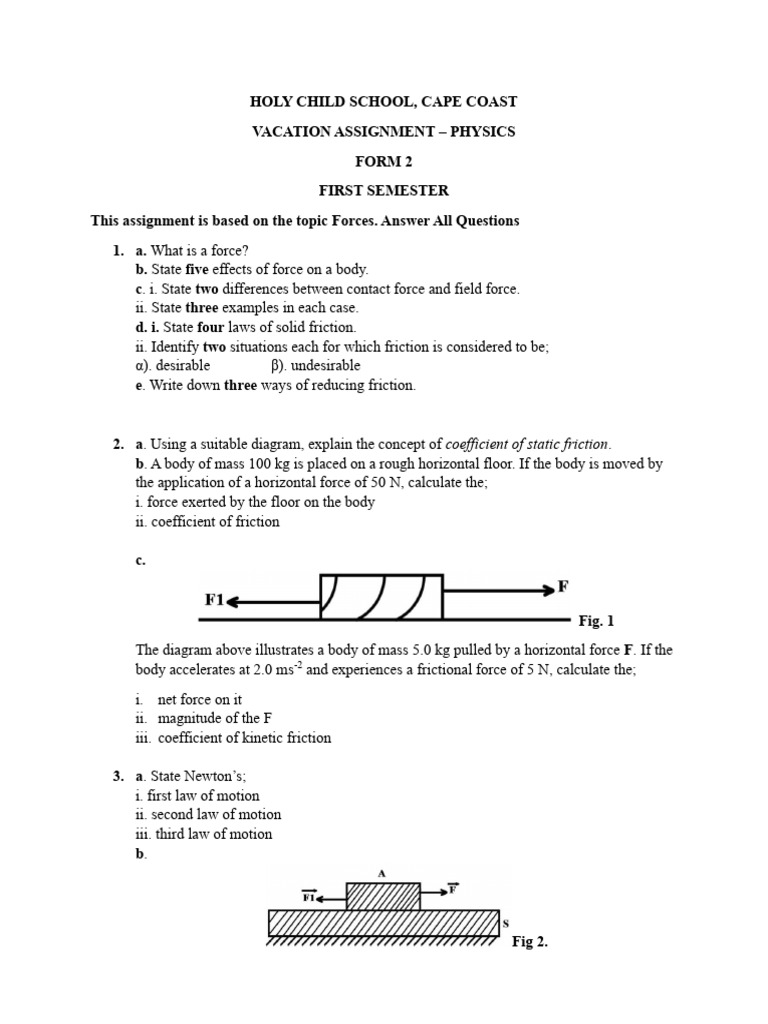 Vacation Assn. Physics Form 2 | PDF | Force | Friction