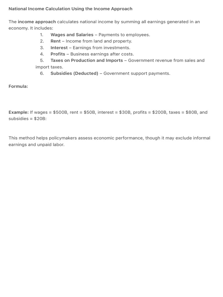 National Income Calculation Using The Income Approach | PDF