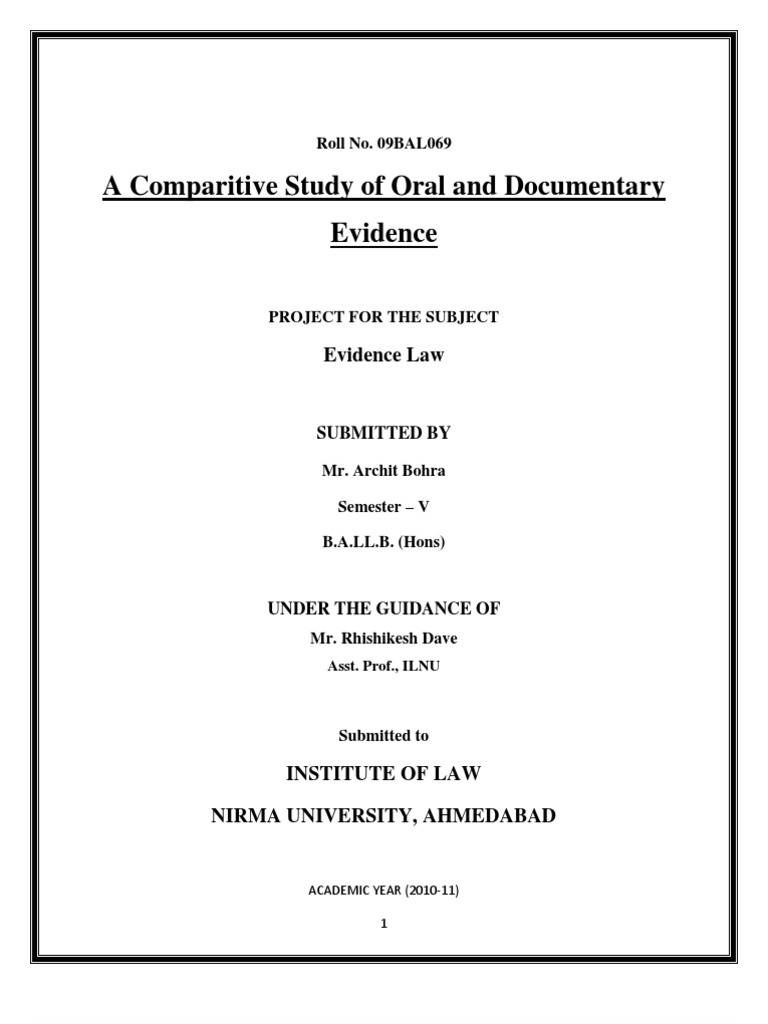 Oral and Documentary Evidence Evidence (Law) Evidence