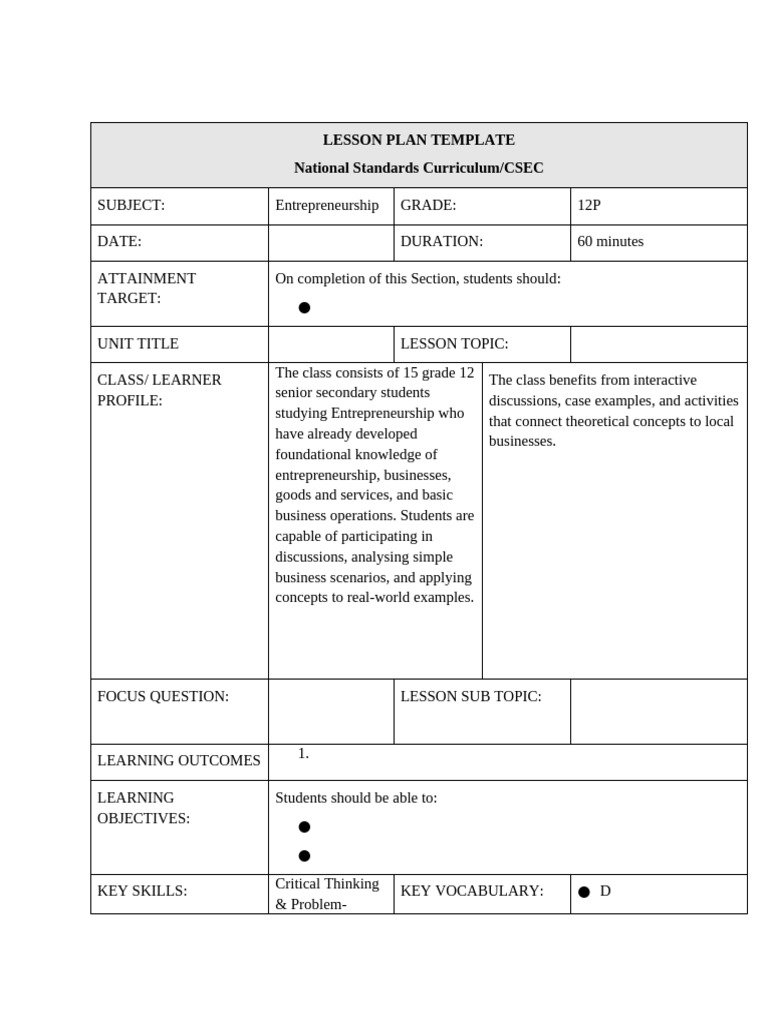 Entrep Lesson Plan March 23 2026 | PDF | Educational Assessment ...