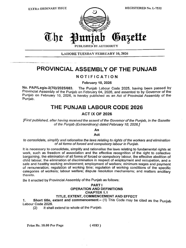 Punjab Labour Code 2026 Converted Pdf1 | PDF