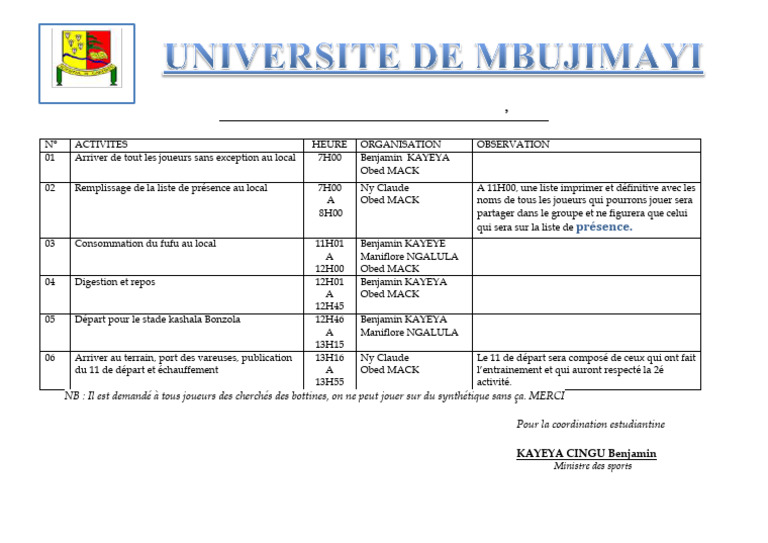 Programme Du Match 1 | PDF