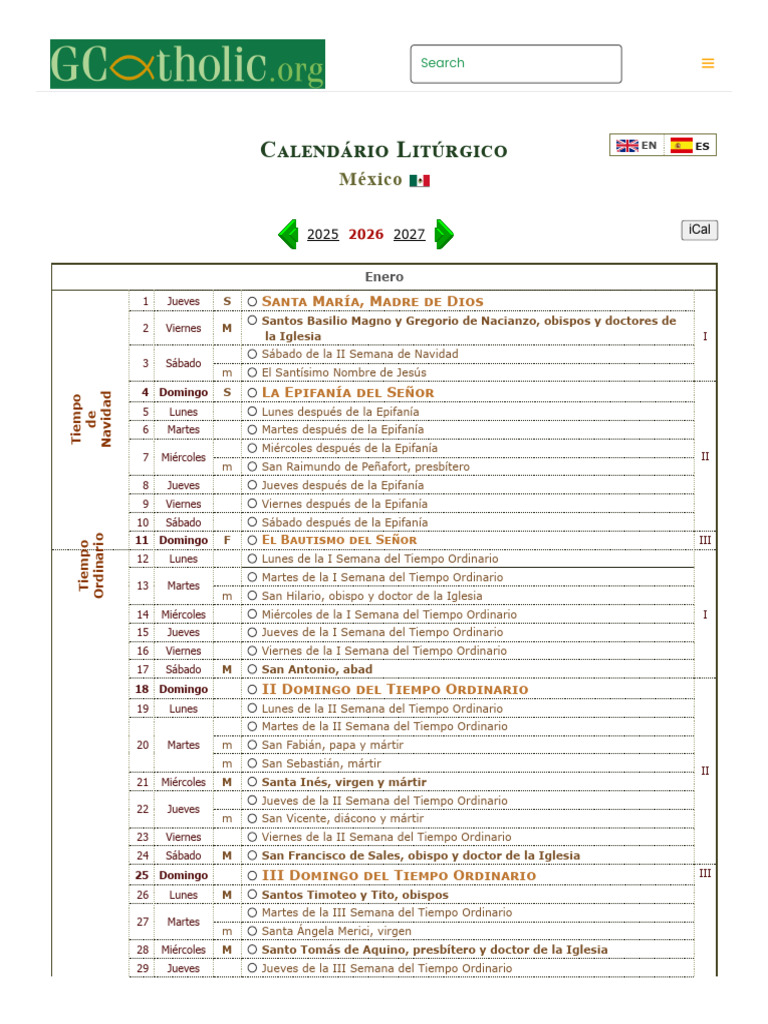 Calendário Litúrgico - México (2026) | PDF | Prestado | Pascua de ...
