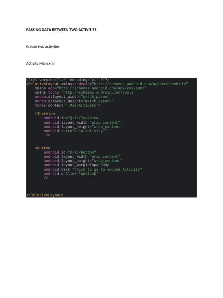 Passing Data Between Two Activities | PDF | Computer Programming ...