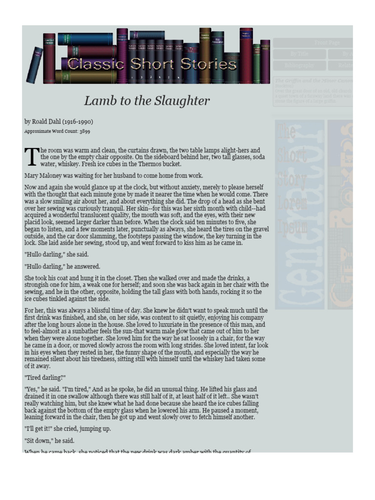 Lamb To The Slaughter - Roald Dahl (1916-1990) | PDF