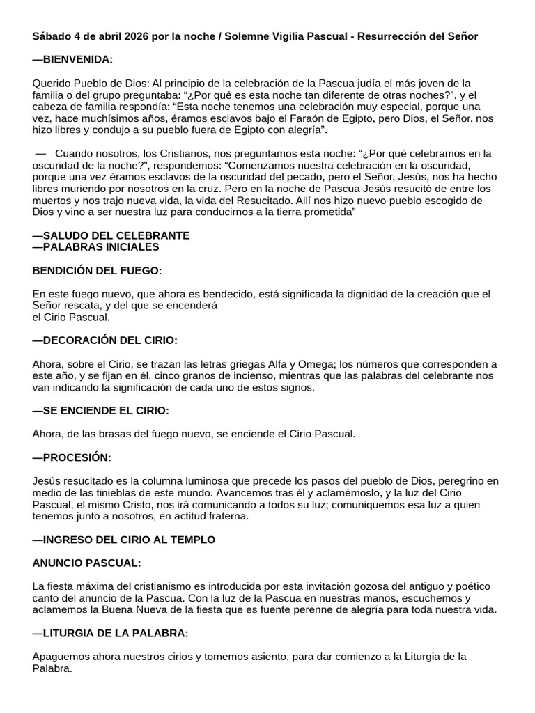 Sábado 4 de Abril 2026 Por La Noche | PDF | eucaristía | Bautismo