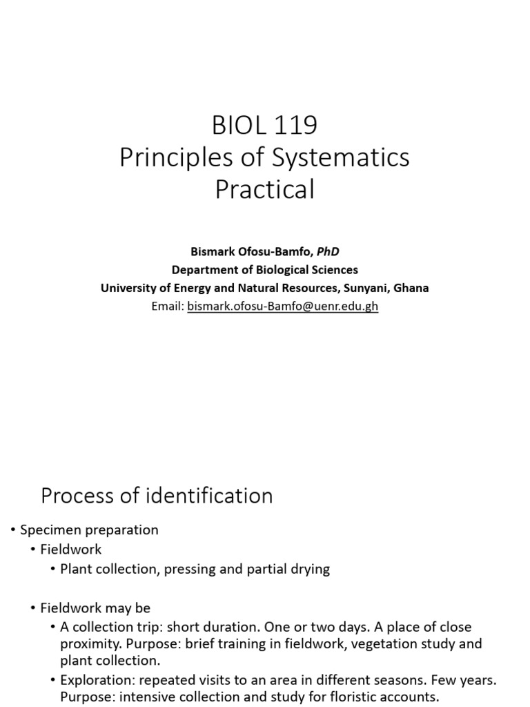 BIOL 119 Principles of Systematics Practical 2024 2025 | PDF | Botany ...