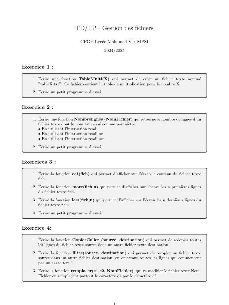 TD Les Fichiers | PDF | Fichier informatique | Programmation informatique