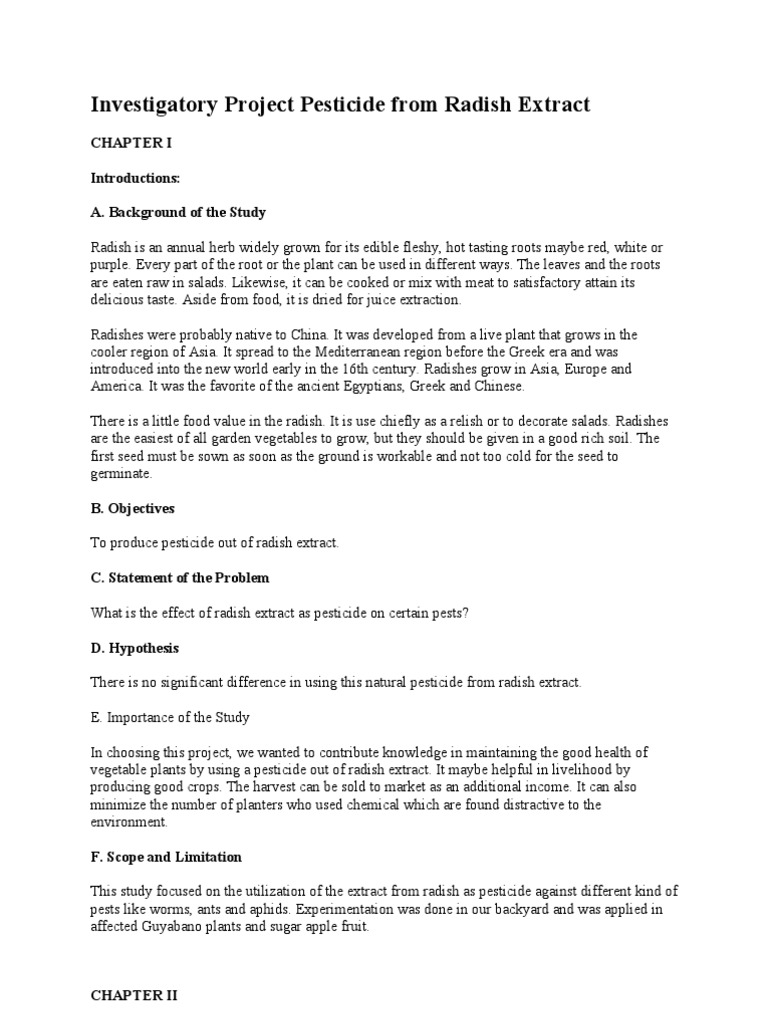 Investigatory Project Pesticide From Radish PDF Vegetables Pesticide