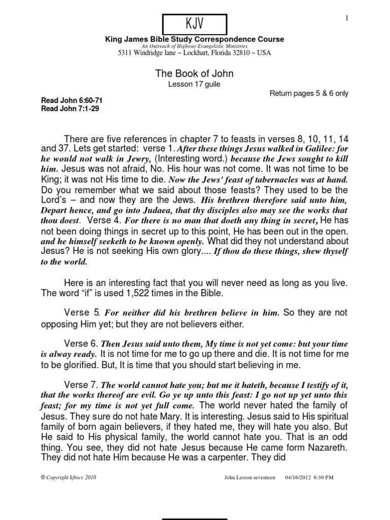 The Book of John: King James Bible Study Correspondence Course PDF