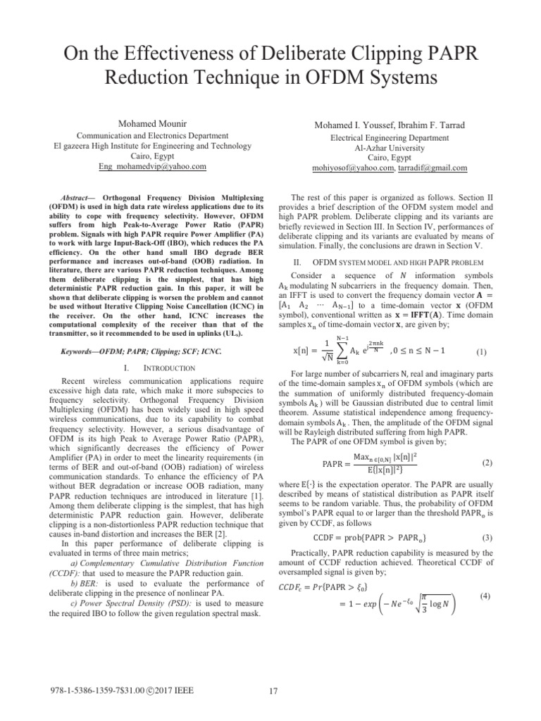 On The Effectiveness of Deliberate Clipping PAPR Reduction Technique in ...