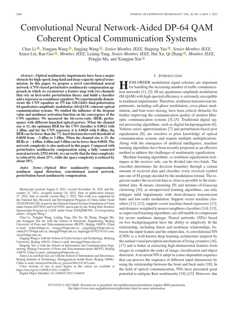 Convolutional Neural Network-Aided DP-64 QAM Coherent Optical ...