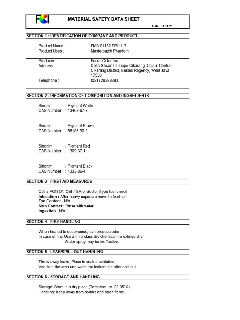 Msds FMB 01182 Fpu L-3 | PDF | Silicon Dioxide | Occupational Safety ...
