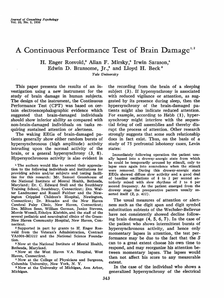 A Continuous Performance Test of Brain Damage1 | PDF | Nervous System ...