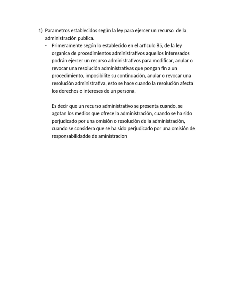 Parametros Establecidos Según La Ley para Ejercer Un Recurso de La ...